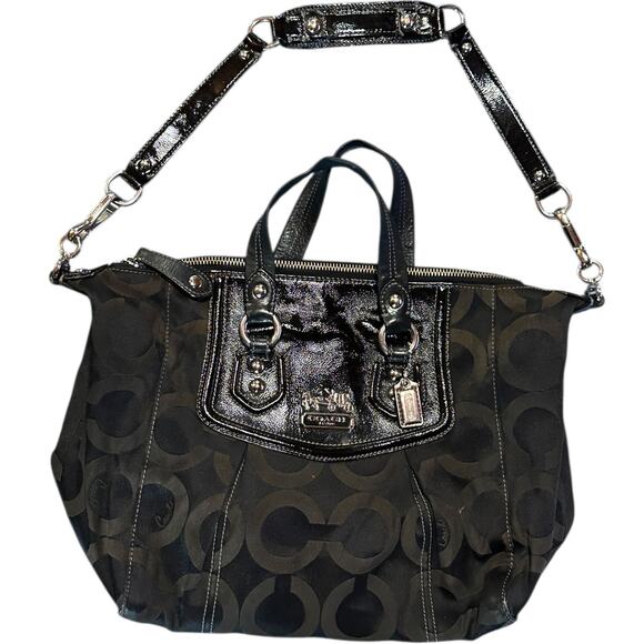 Coach Madison Audrey Op Art Satchel F0969-14294 Black Patent Trim Bag 14x10 - Picture 1 of 16